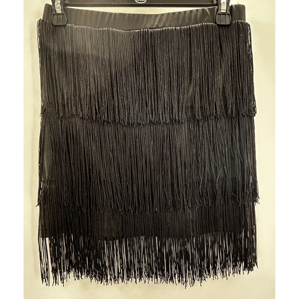 Verdusa Black Fringe Mini Skirt Size M Western Festival Boho Layered Tassel - Picture 2 of 9